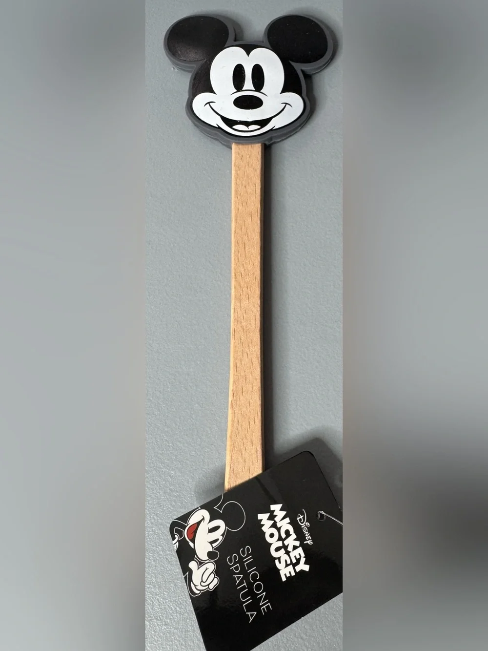 Disney Mickey Mouse themed Black and White Silicone Spatula with Wood Handle